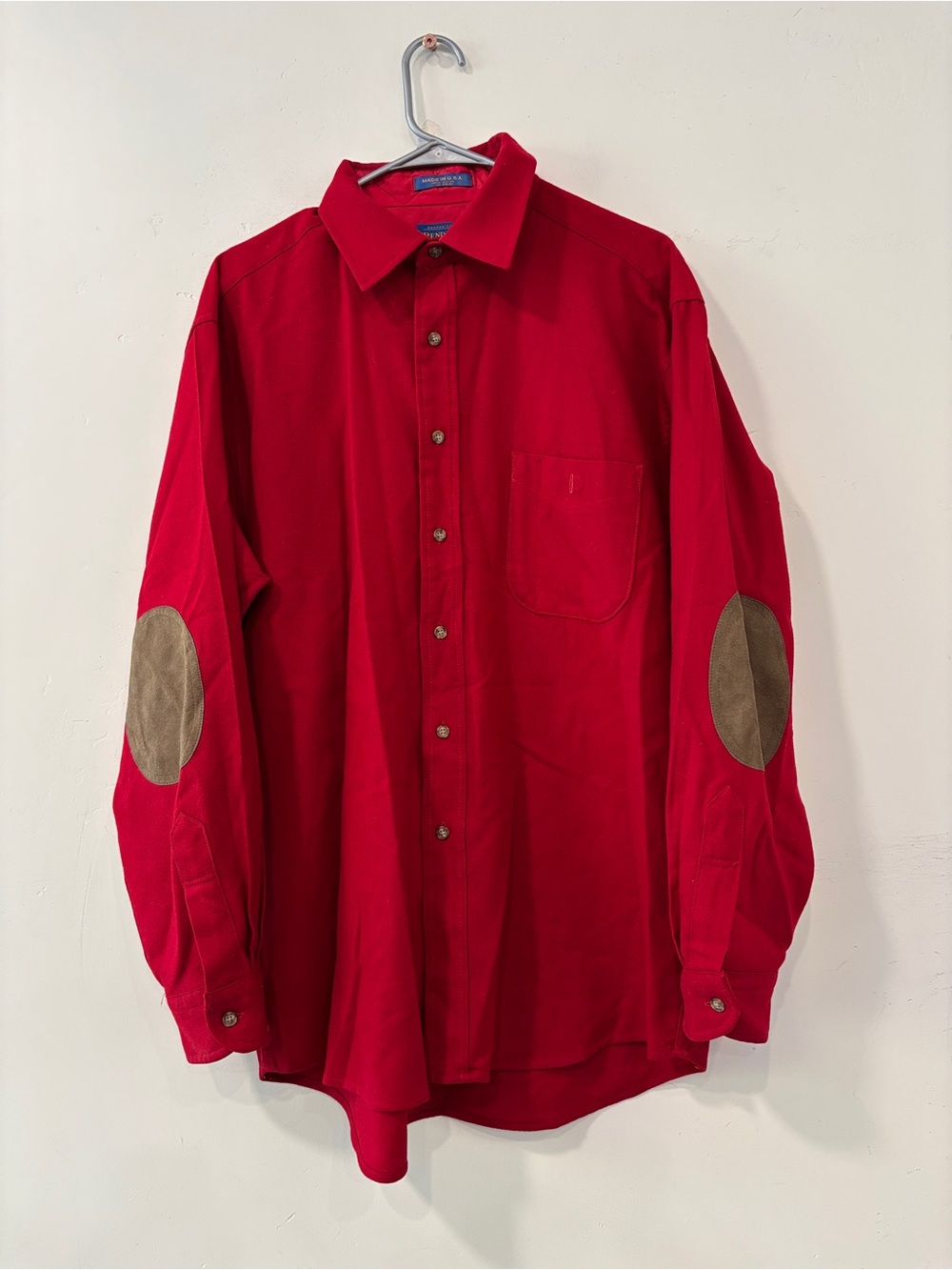 Pendleton Men’s Red Wool Woven Button-Up Shirt Long Sleeve Elbow Patches Size L